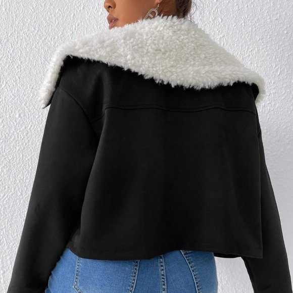 PLUS teddy lined PU leather moto jacket casual contemporary - Picture 4 of 5